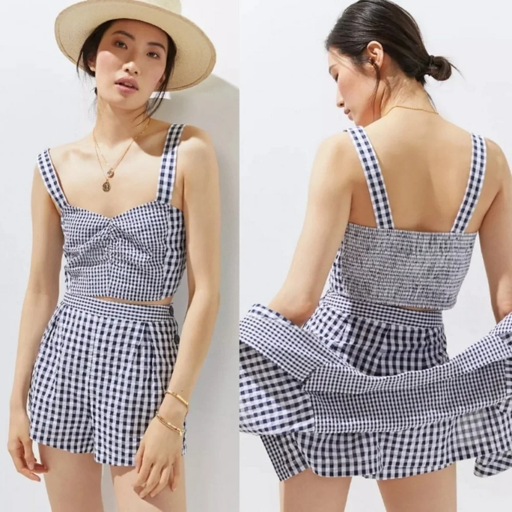 Anthropologie Maeve gingham 2 piece short set blouse and shorts size 0 new - Picture 3 of 4